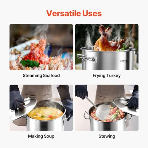 VEVOR Stainless Steel Stockpot, 53 Quart Large Cooking Pots, Cookware Sauce Pot with Lid, and Handle, Heavy Duty Commercial Grade Stock Pot, Sanding Treatment, for Large Groups Events Silver - size: 53 Quarts