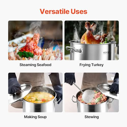 VEVOR Stainless Steel Stockpot, 53 Quart Large Cooking Pots, Cookware Sauce Pot with Lid, and Handle, Heavy Duty Commercial Grade Stock Pot, Sanding Treatment, for Large Groups Events Silver - size: 53 Quarts