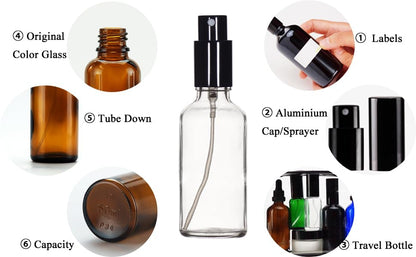 YIZHAO Clear Glass Spray Bottles 2oz, with Small Fine Mist Spray, Metal Cap, Refillable for Essential Oil,Travel,Cleaning,Perfume,Aromatherapy,Makeup – 12 Pcs - color: Transparent, size: 50ml-12