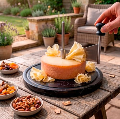 Cheese Curler Marble and steel + Cheese Knife Set - Cheese Shaver - Cheese Wheel Curler - Girolle Cheese Shaver - Tete de Moine Cheese Curler- Girolle - Spiral Cheese Shaver - Cheese flower Cutter