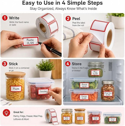 500 Removable Labels - No Residue, Reusable and Waterproof | Suitable for Food Storage Containers, Etc. (Red) - color: Red