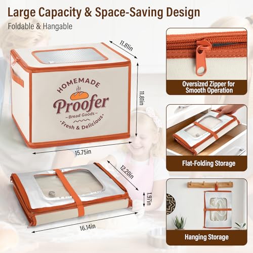 Foldable Bread Proofing Box, JOCXSPI 4-Sided Heating Dough Proofer for Sourdough Starter, 68–131°F Temp Control, 99H Timer, Metal Rack, Water Tray, Humidor for Pizza, Yogurt, Kombucha, Baking (Beige) - color: Beige