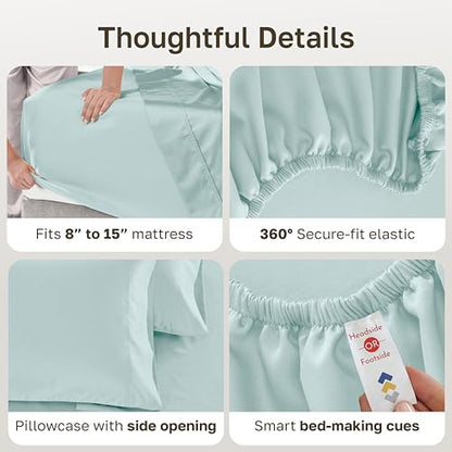 California Design Den Twin Sheet Set - 600 Thread Count Sateen, 100% Cotton Sheets, Deep Pockets with All Around Elastic, Snug Fit, Durable Bedding Set - Aqua - color: 21 - Aqua, size: Twin