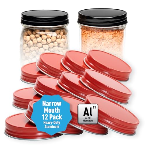 AllSpice Rust-Proof Narrow Mouth Aluminum Metal Mason Jar Lids Leak-Proof 12-Pack (Red Narrow) - color: Red, size: Narrow Mouth