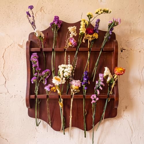 Novabright 2 Tier Hanging Herb Drying Rack Holds Bouquets for Grass Drying Rack Case and Wooden Tea Spoon Display, 80s Vintage Flower Gifts, Rustic Wall Mount Organizer for Kitchen Home Decoration
