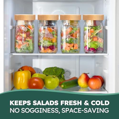 32 oz Glass Jars, Wide Mouth Mason Jars with Bamboo Airtight Lids for Food Storage, Snacks, Meal Prep & Lunch Leakproof (6 Pack - Bamboo) - color: 6 Pack - Wood