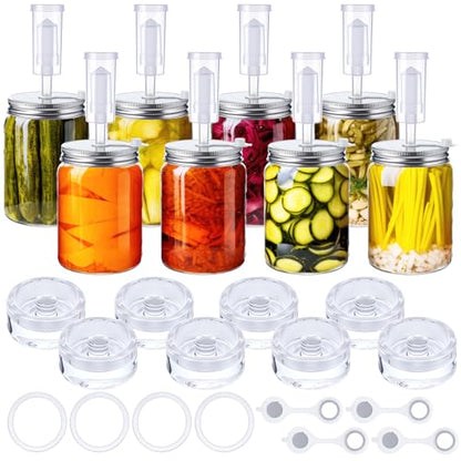 8 Set Fermentation Kit for Wide Mouth Mason Jar Pickling Sauerkraut Kit with 8 Airlocks, 8 Fermenting Lids, 8 Glass Weights, 8 Silicone Rings & Grommets (Jars Not Included)