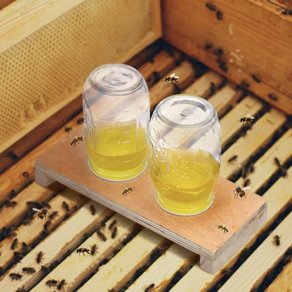 Rtteri 1 Pcs Bee Feeders for Hives with 2 Lids Wooden Honey Mason Jar Beehive Entrance Feeder for Beekeeping Bee Drinking Tools with Lids Drilled Feeding Sugar Syrup or Water (Jars Not Provided) - color: 2 Lids