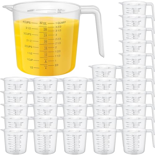 Kanayu 36 Pcs Plastic Measuring Cup Clear Measuring Mug with Spout and Handle Grip Capacity Clear Graduated Pitcher for Kitchen Flour Water Liquids(Black,32 oz, 4 Cups) - color: Black, size: 32 oz, 4 Cups