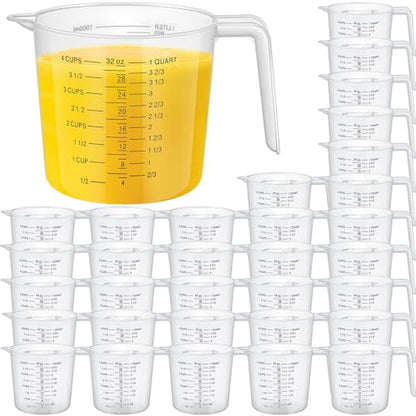 Kanayu 36 Pcs Plastic Measuring Cup Clear Measuring Mug with Spout and Handle Grip Capacity Clear Graduated Pitcher for Kitchen Flour Water Liquids(Black,32 oz, 4 Cups) - color: Black, size: 32 oz, 4 Cups