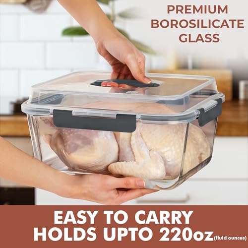 Razab 6500ml / 220 Oz / 28 Cups Extra Large Glass Food Storage Containers with Lids - Leakproof Glass Meal Prep Containers with Locking Lids for Roasting & Storing Leftover - Microwave & Oven Safe - color: Gray