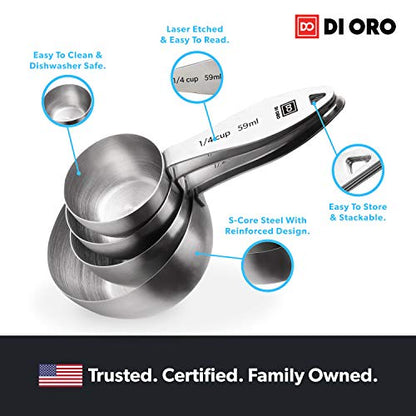 DI ORO Stainless Steel Measuring Cups & Spoons Set - 8-Piece Kitchen Set for Cooking & Baking - Food Grade Metal, Liquid Measuring, Dishwasher Safe