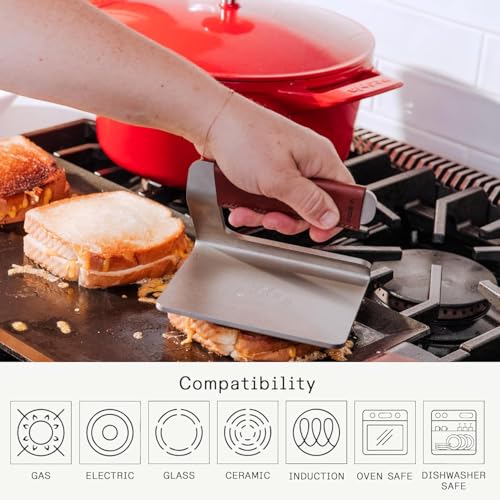 Made In Cookware - Stainless Steel Grill Press - Removable Leather Handle Cover - Crafted in Sweden