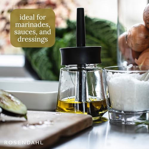Rosendahl Grand Cru 8.1 in. Marinade Glass with Brush - Stylish Black Glass Jar with Flexible Lid and Soft-Touch Silicone Brush, Perfect for Mixing and Storing Marinades, Leak-Proof Kitchen Essential - size: 8.5 Ounces
