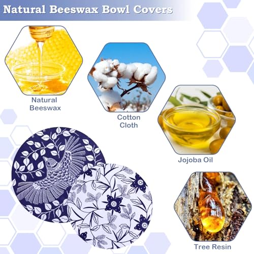 2 Large Reusable Beeswax Bowl Covers for Bread Proofing, 10/12 Inch Elastic Beeswax Wraps Cotton Cloth Sourdough Bowl Covers for Proofing Baskets, Mixer Bowls, Food Storage Containers - color: Batik Bird