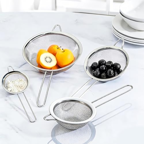6 Pcs Mesh Strainers, Stainless Steel Strainer Set Fine Mesh Sieve for Kitchen Sifting Flour, Tea, Cooking, Juice