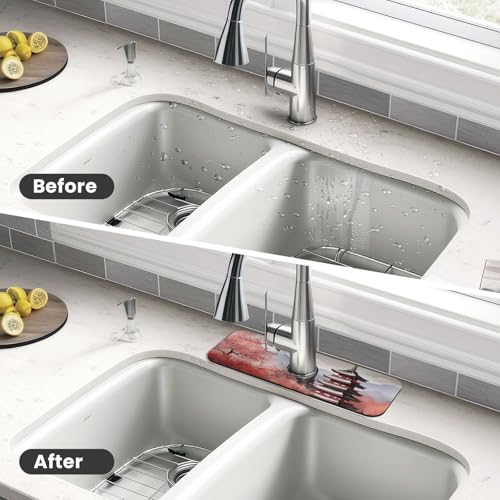 Kitchen Sink Faucet Mat Splash Guard, City Japanese Super Absorbent Drying Mat, Non-Slip Drain Pad for Bathroom Counter - color: City Japanese
