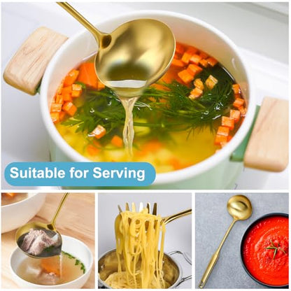 Gold Soup Ladle - Stainless Steel Ladle Spoon, Perfect Gifts | 13.8"Large Soup Spoons [Integral Forming, Heat Resistance] Kitchen Metal Ladel for Cooking, Serving, Stirring, Wok & Soup - size: 13.8" - Gold