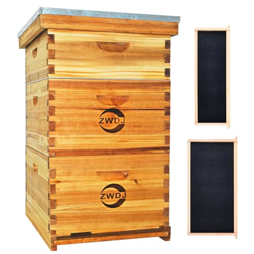 10 Frame Bee Hive Starter Kit, Complete Beehive Kit for Beekeepers Dipped in 100% Beeswax,Bee Hive Boxes Starter Kit for Bee Keekeepers - Langstroth Beehive Kit with 2 Deep Boxes & 1 Medium Box