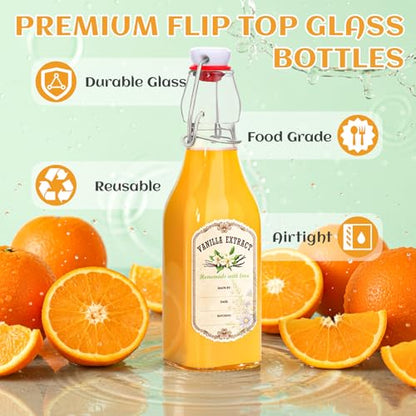 Alotpower 12 Pack 12oz Square Swing Top Glass Bottles with Airtight Lids | Flip Top Glass Bottles for Vanilla Extract,Home Brewing,Kombucha,Vinegar,beer, oda,beverages - Included Complete Brewing Kit - color: 12pack, size: 12 Ounces