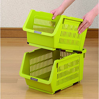 JapanBargain 4671, Japanese Stackable Storage Bin Kitchen Pantry Organizers Food Basket for Fruit Potato Condiments and Spices, Made in Japan - color: Green
