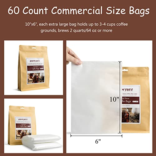 Cold Brew Coffee Bags 60 Count Disposable Fine Mesh Brewing Bags for Concentrate/Iced Coffee Maker, French/Cold Press Kit, Hot Tea in Mason Jar or Pitcher, 6 x 10 Inches - size: 60 Pack - 6" x 10"