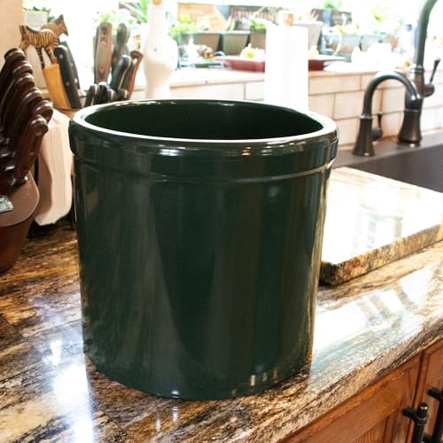 Ohio Stoneware Pickling Fermentation Crock, Handmade for Food Preservation Storage and Decor, Large 2 Gallon, Hunter Green