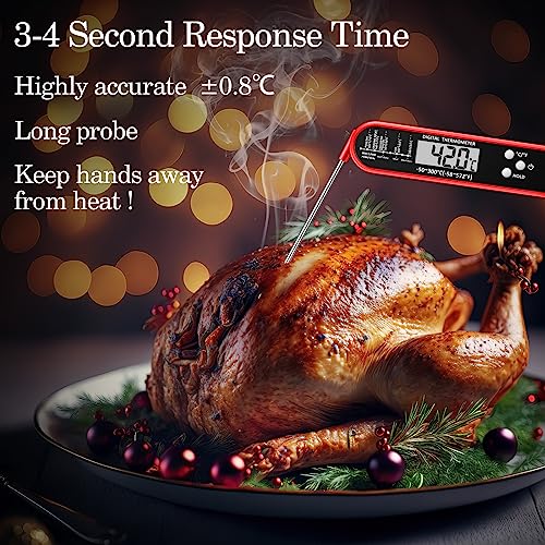 Xuhal 6 Pcs Digital Meat Thermometer for Grill Instant Read Food Thermometer Waterproof with Long Probe Magnet Foldable for Cooking BBQ Party Kitchen Turkey Fry Baking Candy