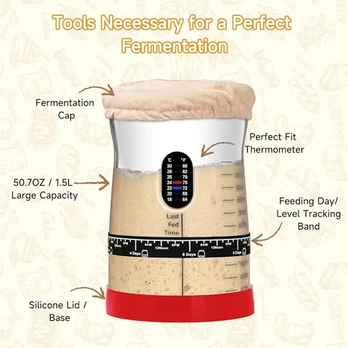 Coco Bird Pro Sourdough Starter Kit- 50oz Large Capacity Sourdough Starter Jar, 17 Flavorful Fermentation Recipes, Sourdough Bread Baking Supplies for Making Delicious Sourdough Breads(Red, 2Set) - color: Red