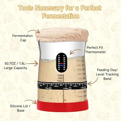 Coco Bird Pro Sourdough Starter Kit- 50oz Large Capacity Sourdough Starter Jar, 17 Flavorful Fermentation Recipes, Sourdough Bread Baking Supplies for Making Delicious Sourdough Breads(Red, 2Set) - color: Red