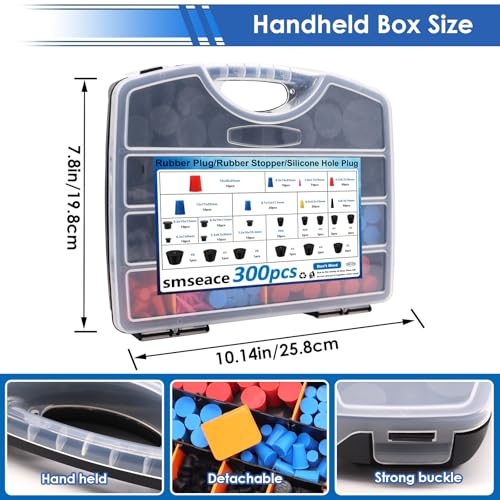 smseace 300Pcs Rubber Plug/Silicone Hole Plug/Solid Rubber Stoppers 3-Type 24-Sizes High-Temperature Resistant Soft Flexible Stopper Packed in Handheld Toolbox - size: 300Pcs