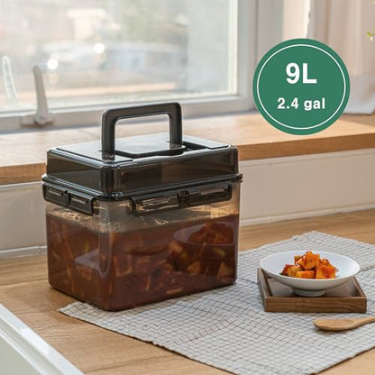 SMART Automatic Press Plate Food Storage Container for Kimchi Sauerkraut Pickle Fermentaion/Airtight Lid Food Storage Container for Preserved Food Bulk Fermentation (9L / 2.4 gal) - size: 9 L