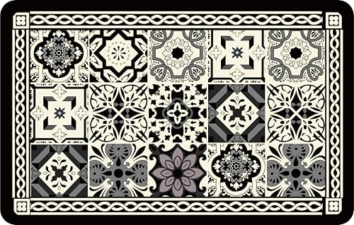Boho Dish Drying Mat for Kitchen Counter - Super Absorbent Faux Leather Kitchen Mat, Quick Dry & Non-Slip Countertop Protector, Aesthetic Bohemian Decor for Coffee Bar (16"x21", Black) - color: Black, size: 16" x 21"