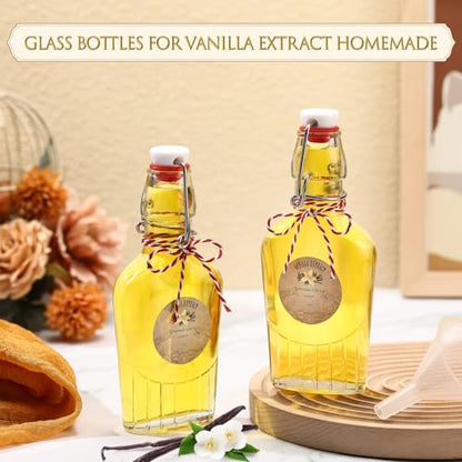 Uiifan 2 Pack 8 oz Vanilla Extract Bottles with Swing Top Flask Whiskey Pocket Glass Flask for Homemade Vanilla Extract Lemon Kombucha Water Apply Christmas Wedding Gift - color: Clear, size: 8 oz