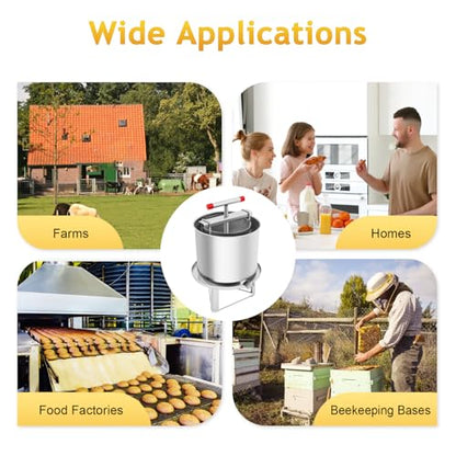 Bee Honey Press Extractor,532.6OZ Honey Wax Press Machine with 3 Support Feet,Manual Detachable Stainless Steel Presser for Honeys Grapes Presser Extractor,Fruit Wine Cider Press with T-Shape Handle