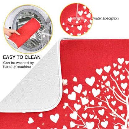 Valentine's Day Dish Drying Mats for Kitchen 16x18 inch Love Tree With Hearts Drying Pad Dish Drainer Mat Counter top Mat Dish Draining Mat L - color: Valentine, size: 16x18in