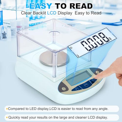 Lab Scale 500g*0.001g,High Precision Accurate Analytical Balance with Windshield,Lab Scale Electronic Scientific Scale Digital Precision Weighing Scale Jewelry Scales(with 200g Calibration Weight) - size: 500gx0.001g