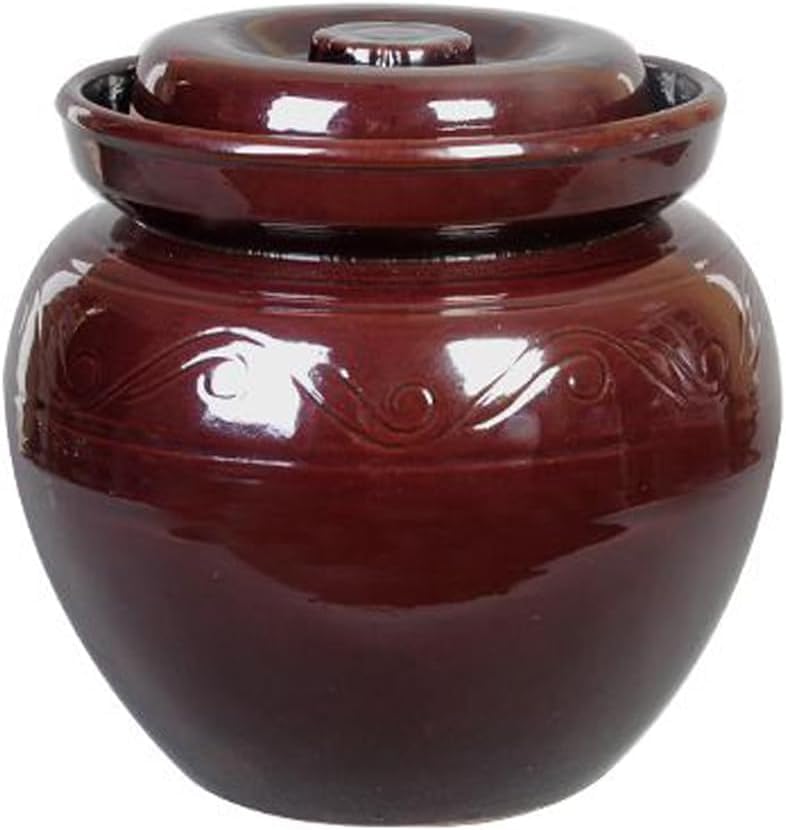 ELEFOCUS Large Traditional Chinese Porcelain Pickle Jar,Ceramic Fermentation Crock with Water Seal Airlock Lid,Sauerkraut brown-5L(5L) - size: 5L