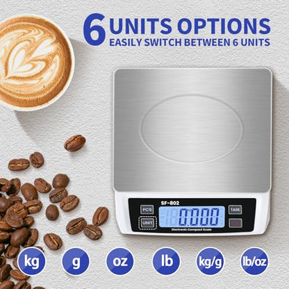Large Digital Kitchen Scale 30kg/66lb Food Scale for Baking Cooking Stainless Bread Scale with LCD Display Counting Scales for Coins Adapter Included(Stainless White) - color: Stainless white