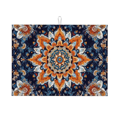 Mandala Flowers Dish Drying Mat for Kitchen Counter Microfiber Super Absorbent Non-Slip Dish Drying Pad for Countertops Dishes Utensils Stylish Quick-Dry Machine Washable 18x24 Inch - color: Mandala Flowers