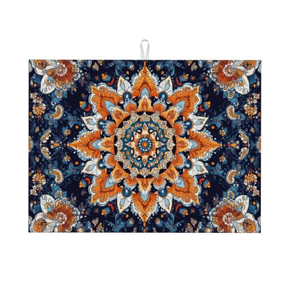 Mandala Flowers Dish Drying Mat for Kitchen Counter Microfiber Super Absorbent Non-Slip Dish Drying Pad for Countertops Dishes Utensils Stylish Quick-Dry Machine Washable 18x24 Inch - color: Mandala Flowers