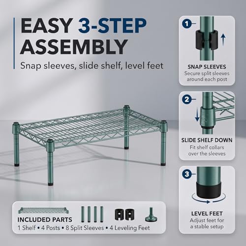 21" x 72" x 14" Green Epoxy Wire Storage Shelf, Dunnage Rack, Commercial 1 Tier Small Shelf - color: Green, size: 21"D x 72"W x 14"H