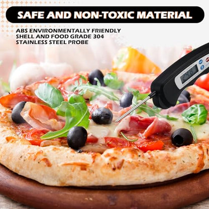 Xuhal 12 Pcs Digital Meat Thermometer with Probe Waterproof Instant Read Foldable Food Thermometer with Magnet for Kitchen Grilling Cooking Turkey Baking BBQ (Black) - color: black