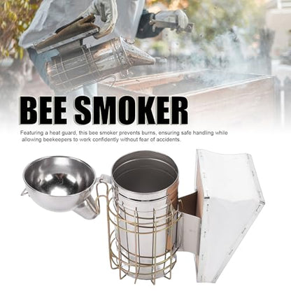 Bee Smoker for Beekeeping, Stainless Steel Smoker with Heat Chamber Beekeeping Equipment with Hanging Hook Beekeeper Tool Set for Beginners & Professionals