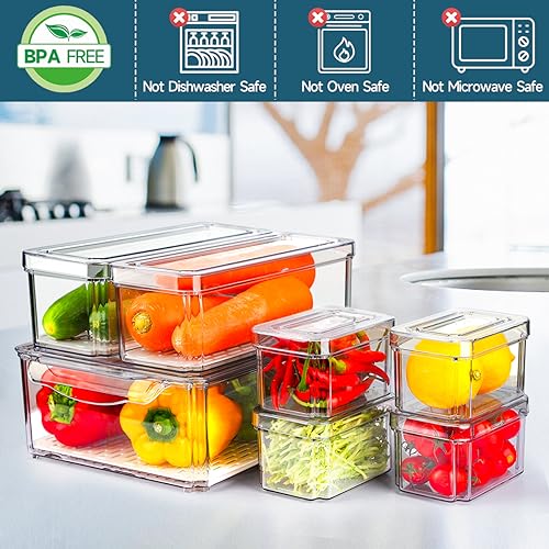14 Pack Fridge Organizers and Storage - Refrigerator Organizer Bins with Lids, BPA-Free Fridge Organization, Fruit Storage Containers for Fridge, Vegetable, Food, Drinks, Cereals, Clear