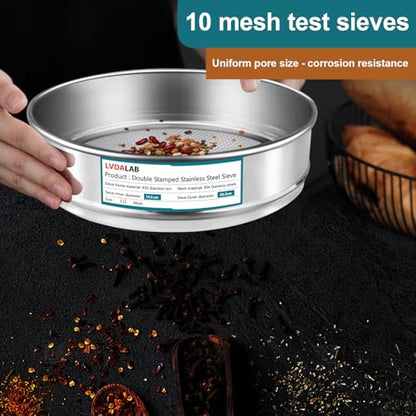 3 Pack 304 Stainless Steel Mesh Lab Sieves, 200mesh 0.075mm, 80 Mesh 0.2mm, 10 Mesh 2mm Aperture Test Sieve,7.9in/20cm Dia Economy Test Sieve for Industrial Laboratory Homes - style: 200+80+10
