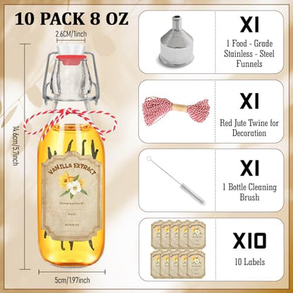 10 pack 8 oz vanilla extract bottles swing top glass bottles with lids homemade vanilla small flip top jars with airtight circle clear - color: 10PC-8OZ-Circle