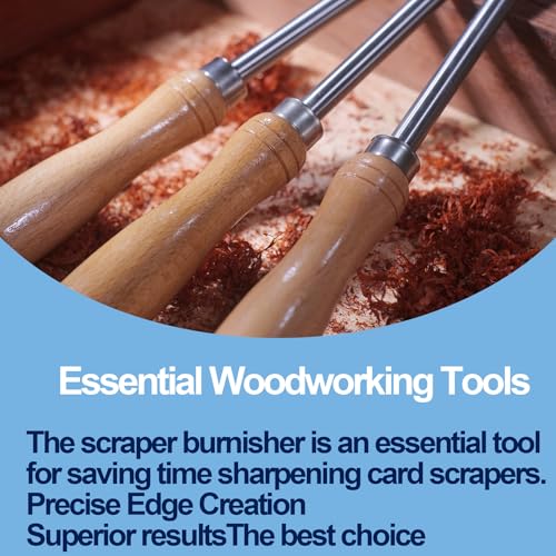 Cabinet Scraper Burnisher Tool, With High-Quality Wooden Handle and Super Hard High Speed Steel Rod, Scraper Burnisher for Creating Sharp Burrs and Honing Card Scrapers - size: Steel Rod