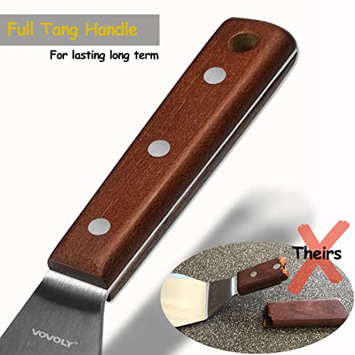 Professional Metal Spatula for Cast Iron Skillets and Flat Top Grills, Full Tang Wooden Handle, Thick Stainless Steel Blade, Smash Burger Spatula Turner for Flipper, Cooking, BBQ, 4.7 x 2.7 Inch - size: 3" x 5"