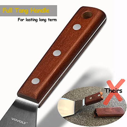 Professional Metal Spatula for Cast Iron Skillets and Flat Top Grills, Full Tang Wooden Handle, Thick Stainless Steel Blade, Smash Burger Spatula Turner for Flipper, Cooking, BBQ, 4.7 x 2.7 Inch - size: 3" x 5"